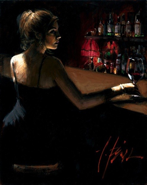 Fabian Perez Girl at Bar with Red Light-1